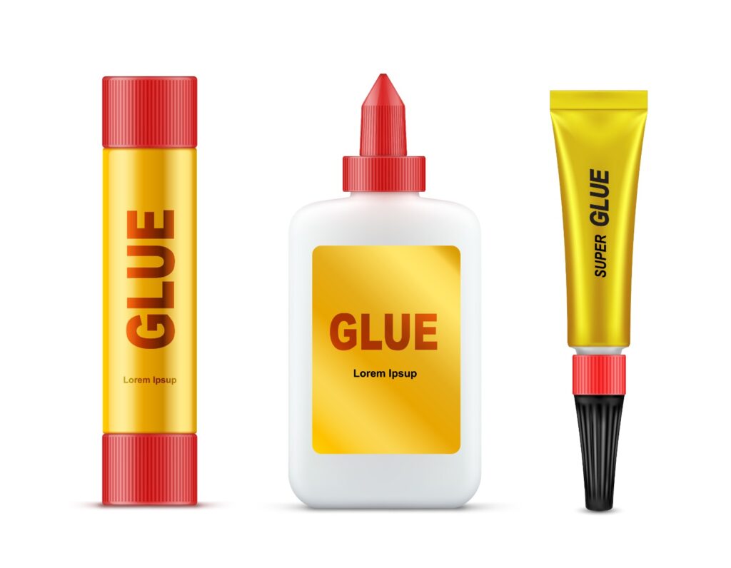Three glue bottles