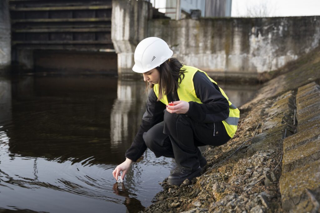 environmental engineer getting water sample