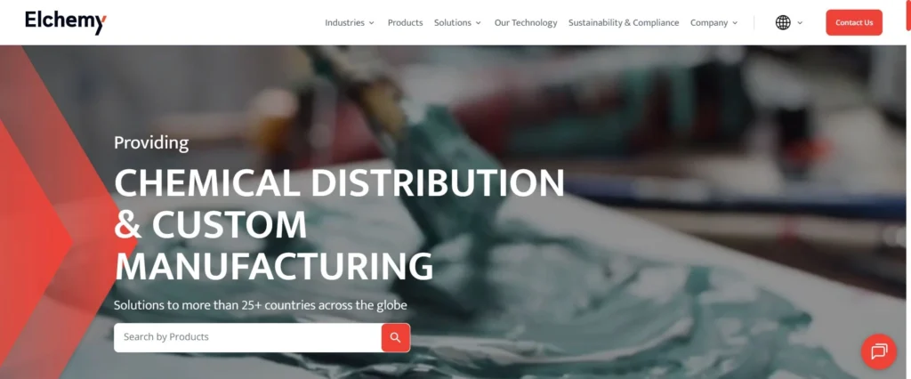 Elchemy homepage screenshot — soda ash supplier and sourcing partner