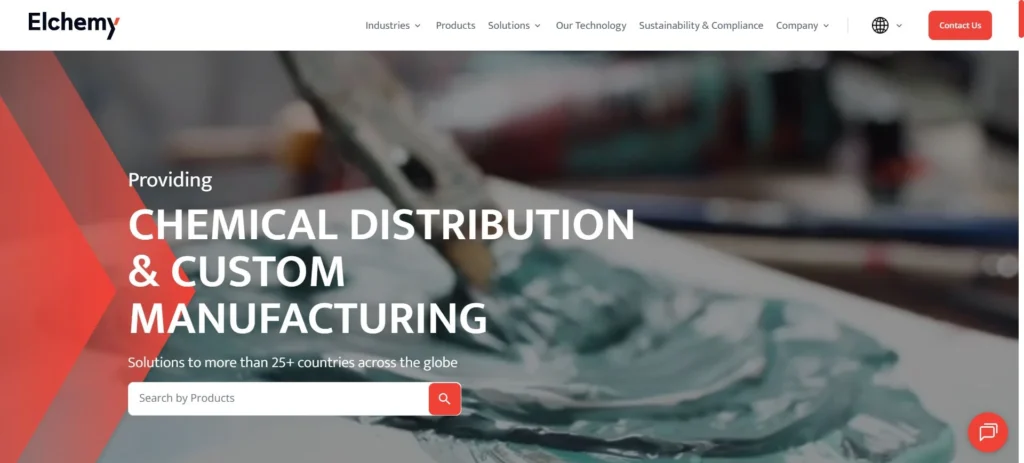 Elchemy homepage screenshot — glacial acetic acid supplier and sourcing partner
