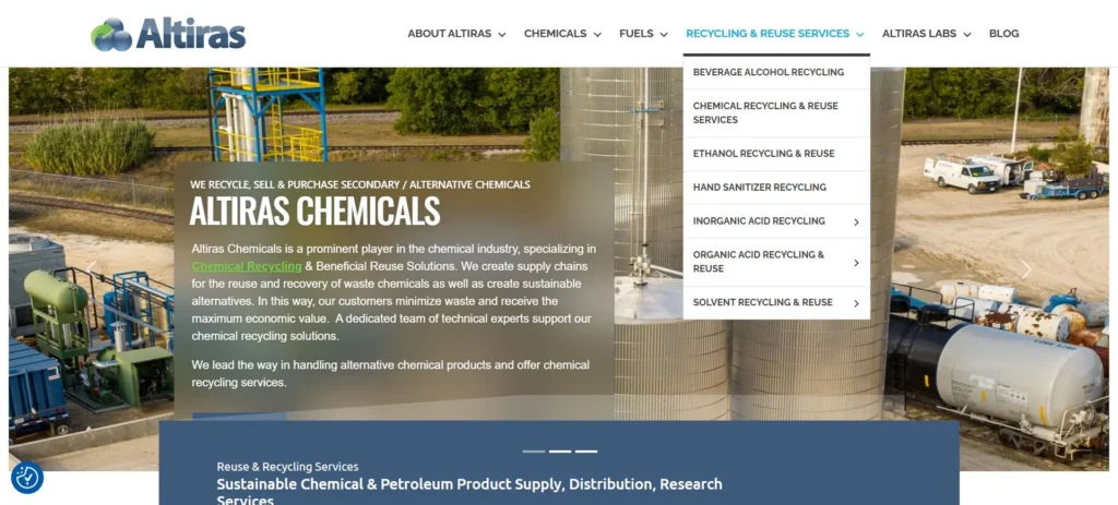 Altiras Chemicals homepage screenshot — glacial acetic acid manufacturer-supplier
