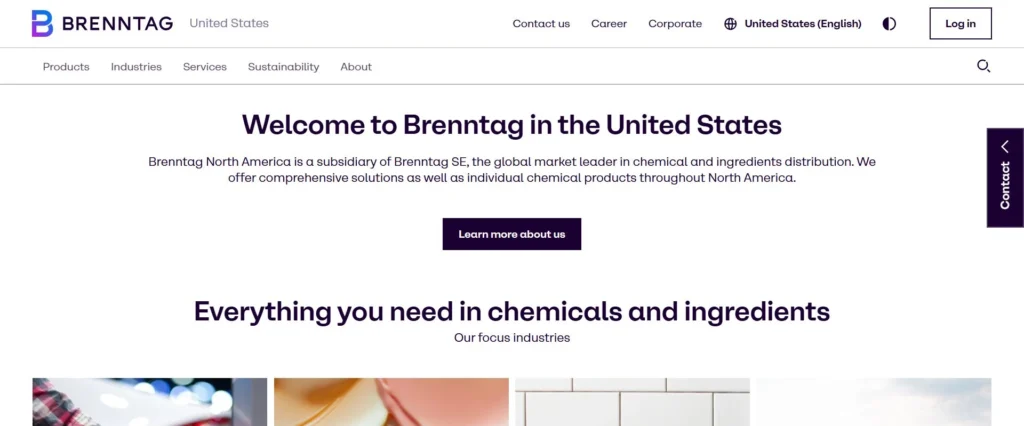 Brenntag North America homepage screenshot — hydrochloric acid supplier and distributor