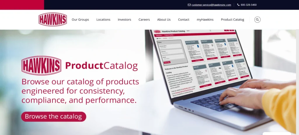 Hawkins Inc. homepage screenshot — hydrochloric acid manufacturer-supplier