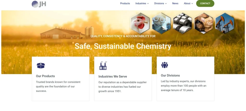 Jones-Hamilton Co. homepage screenshot — U.S.-based hydrochloric acid producer