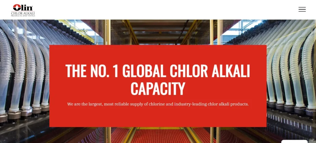Olin homepage screenshot — chlor-alkali producer and hydrochloric acid seller