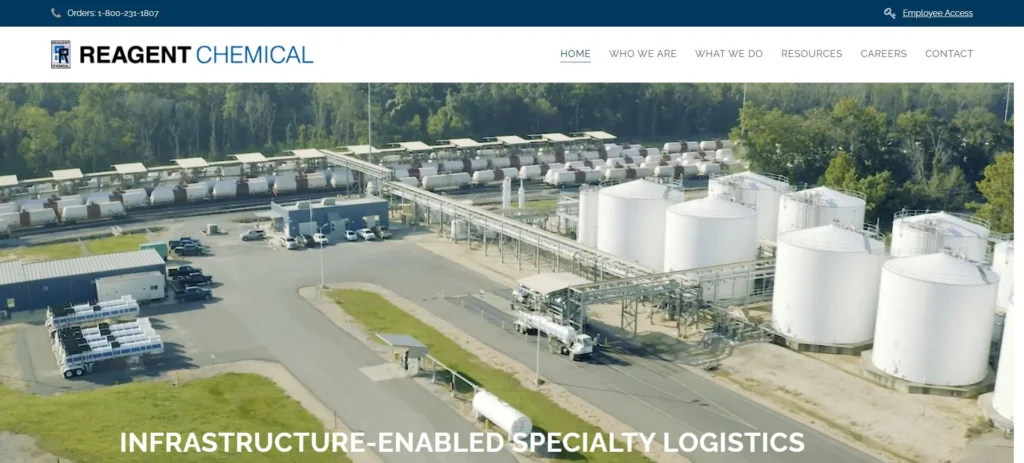 Reagent Chemical & Research homepage screenshot — hydrochloric acid supplier and logistics partner