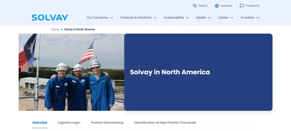 Solvay homepage screenshot — soda ash producer