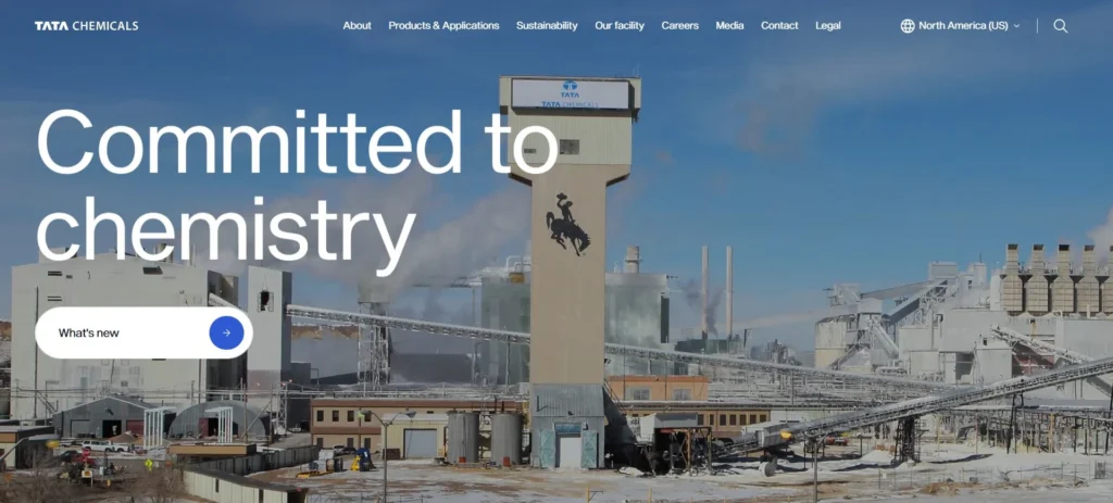 Tata Chemicals North America homepage screenshot — natural soda ash producer