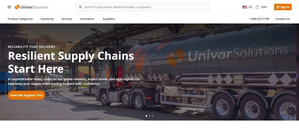 Univar Solutions homepage screenshot — soda ash distributor