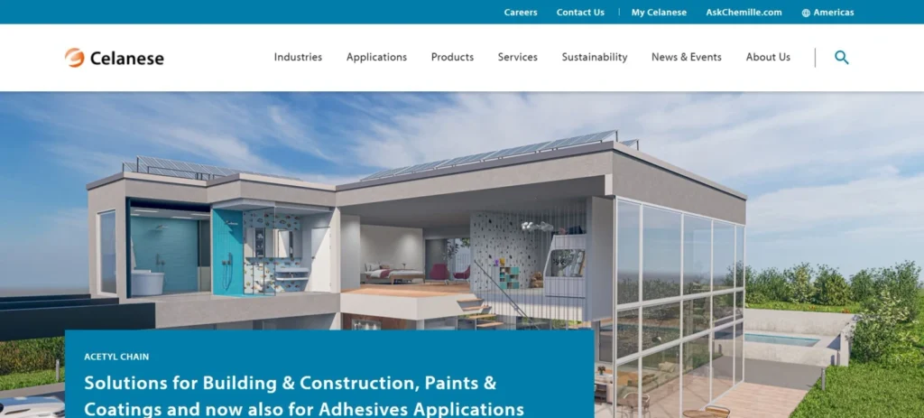 Celanese homepage screenshot — glacial acetic acid producer and manufacturer