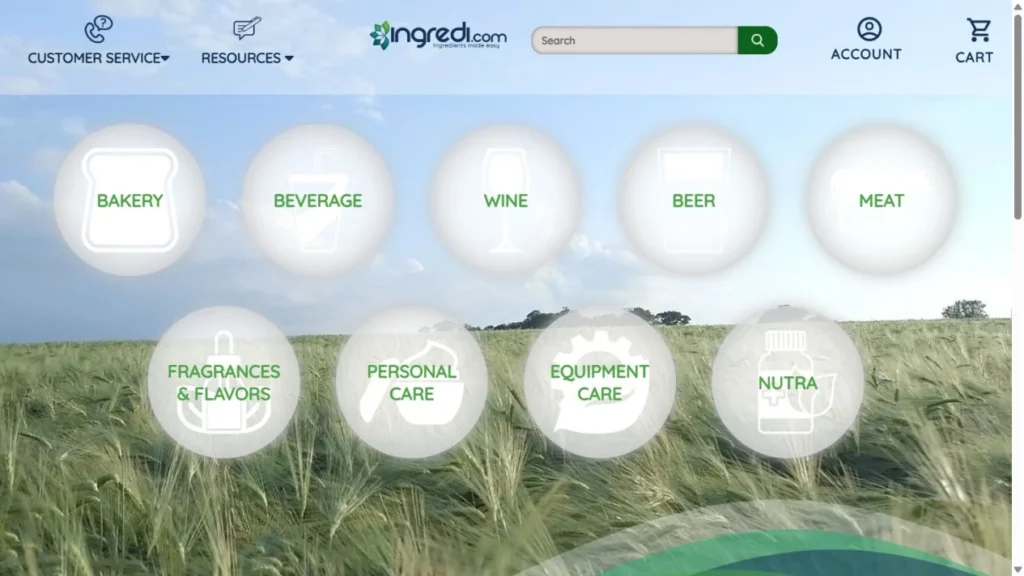 Ingredi homepage presenting wholesale ingredients and food ingredient supply for bakery, beverage and other industries.