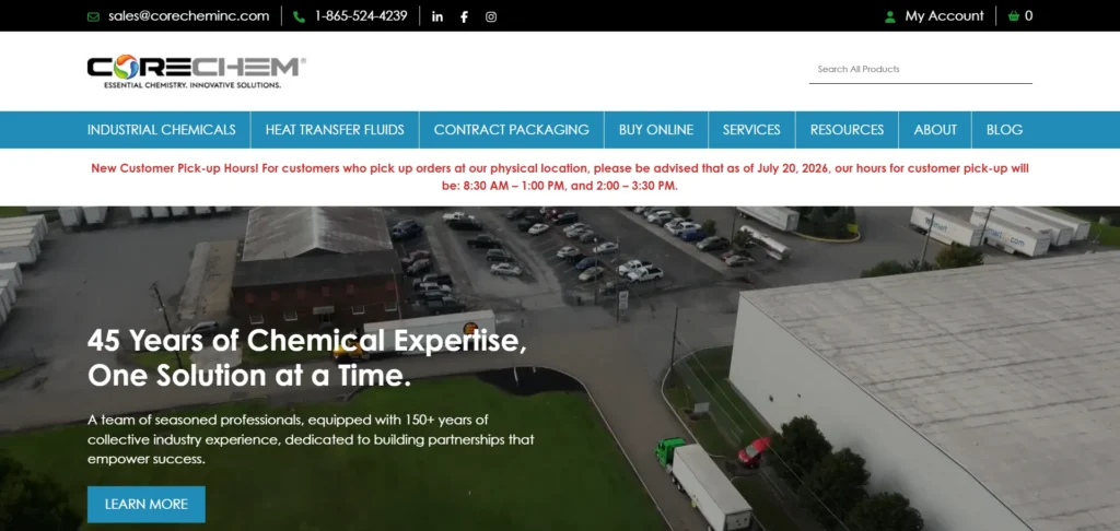 CoreChem homepage — industrial isopropyl alcohol supplier in the USA