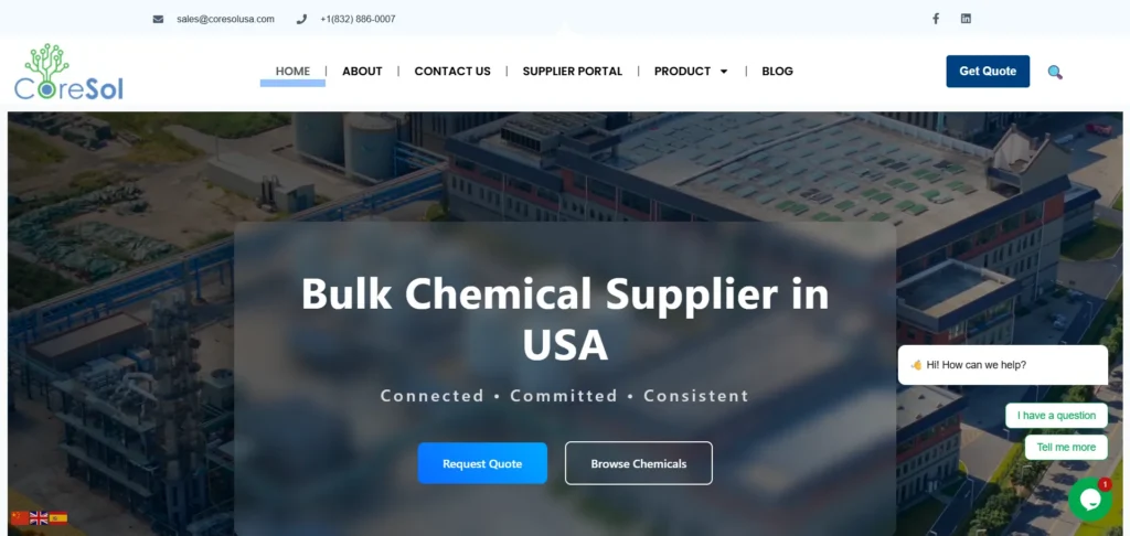 Coresol homepage for guar gum distribution and bulk chemical supply in the USA