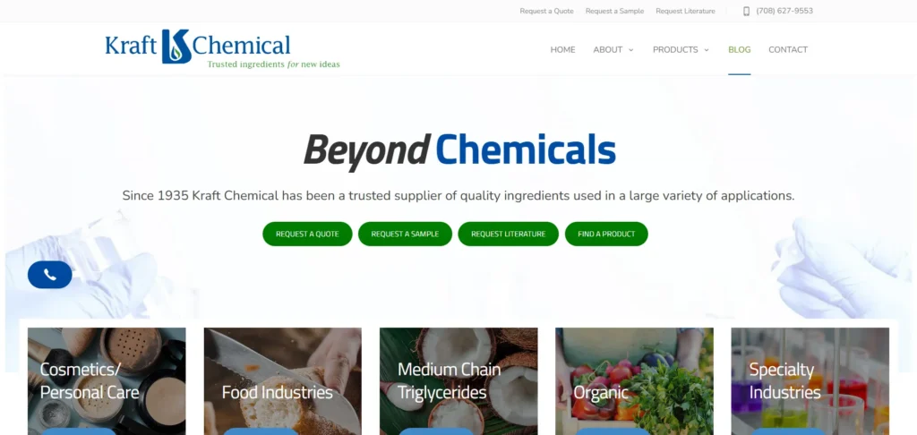 Kraft Chemical homepage for bulk guar gum and chemical ingredient supply