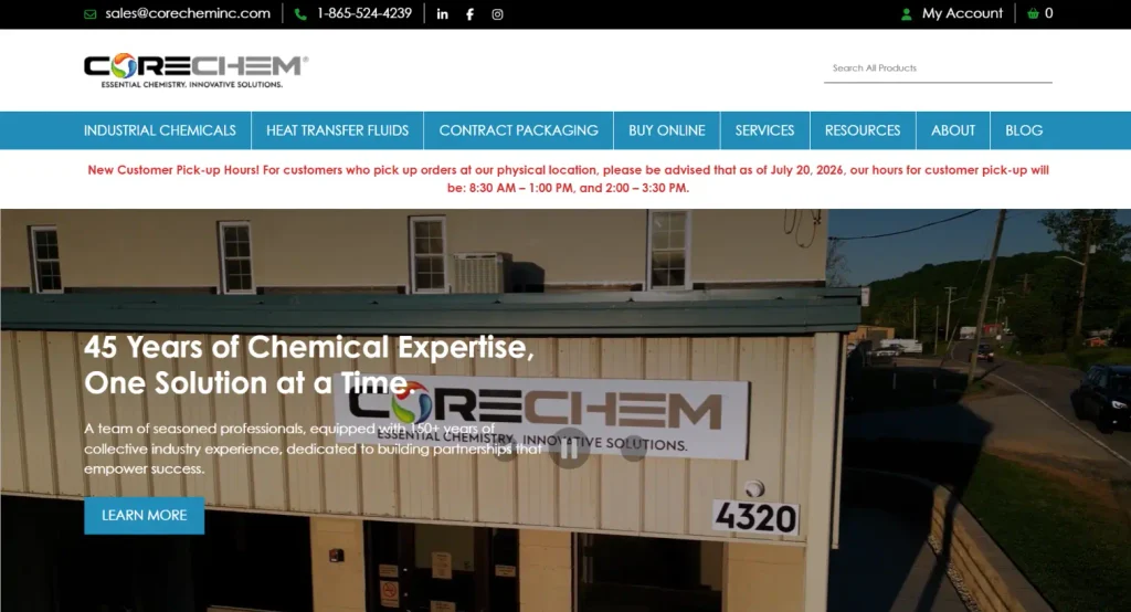 CoreChem industrial chemical supply and distribution facility