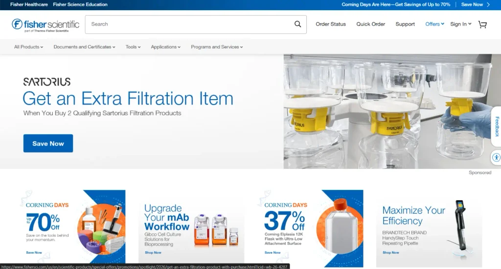 Fisher Scientific laboratory supplies and chemical products