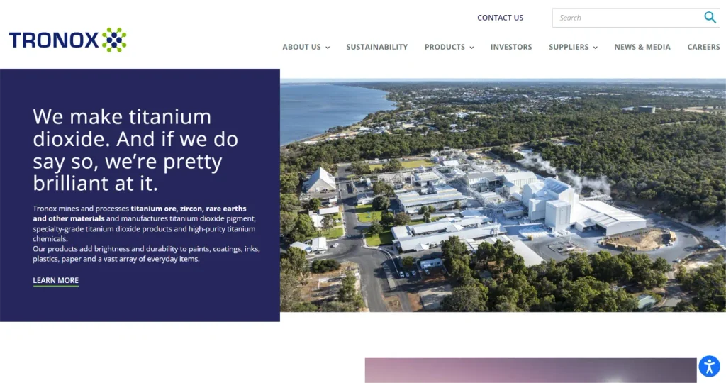 Tronox titanium dioxide production plants and pigment manufacturing operations