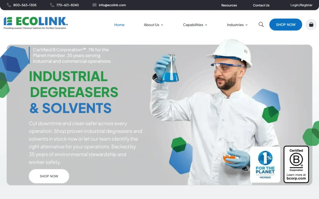 Ecolink homepage — industrial acetone and cleaning solvent supplier
