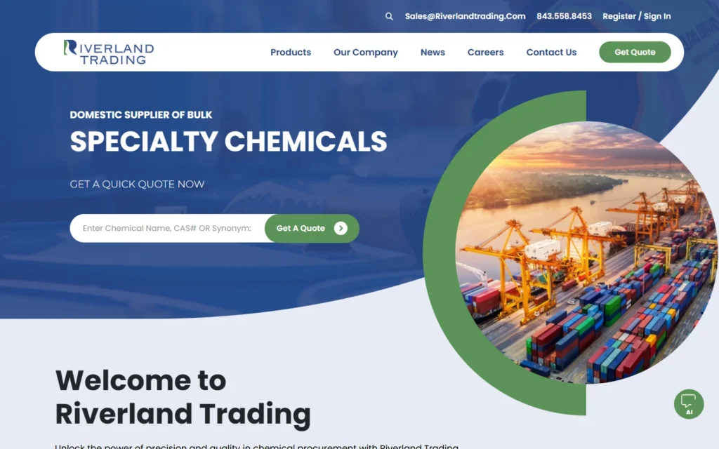 Riverland Trading homepage — bulk specialty chemical and acetone supplier