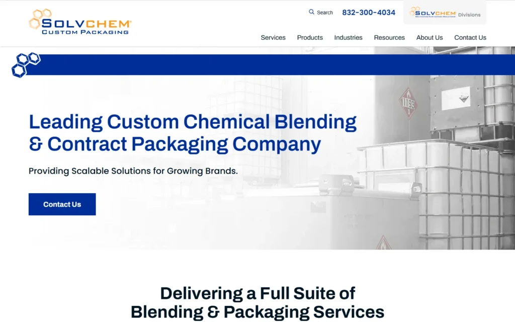 SolvChem Custom Packaging homepage — acetone supply and chemical packaging services